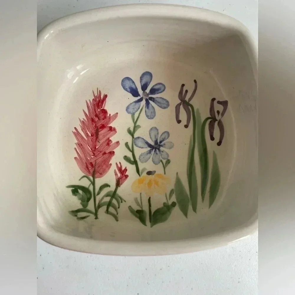 Mississippi Mud pottery Serving Dish Floral like new 7x7x3 Hand Thrown Alton, IL